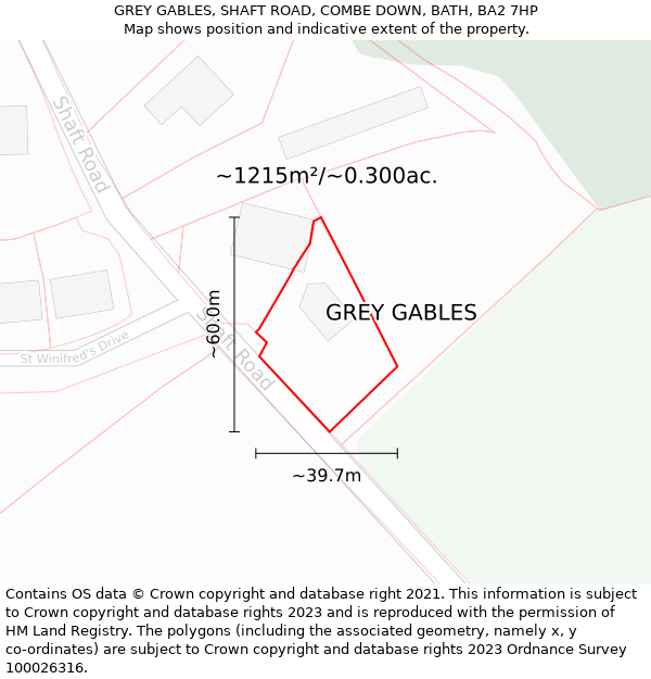 GREY GABLES, SHAFT ROAD, COMBE DOWN, BATH, BA2 7HP: Plot and title map