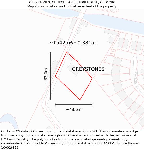 GREYSTONES, CHURCH LANE, STONEHOUSE, GL10 2BG: Plot and title map
