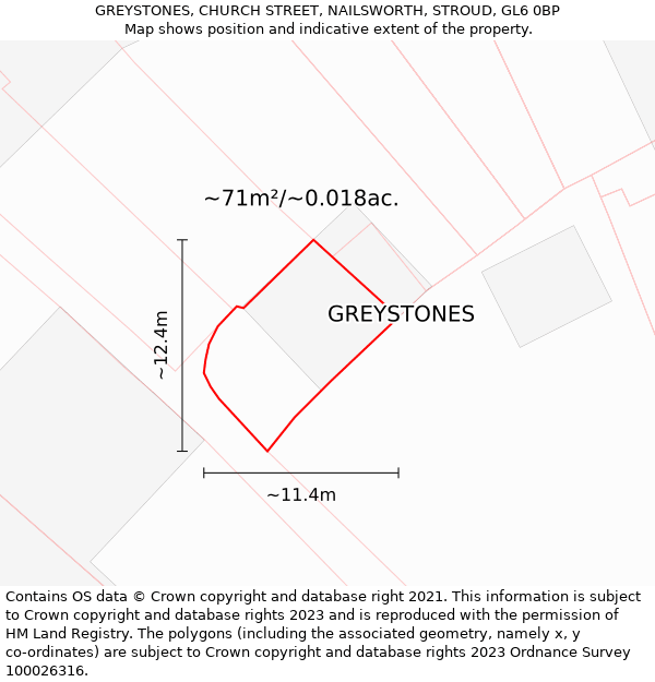 GREYSTONES, CHURCH STREET, NAILSWORTH, STROUD, GL6 0BP: Plot and title map