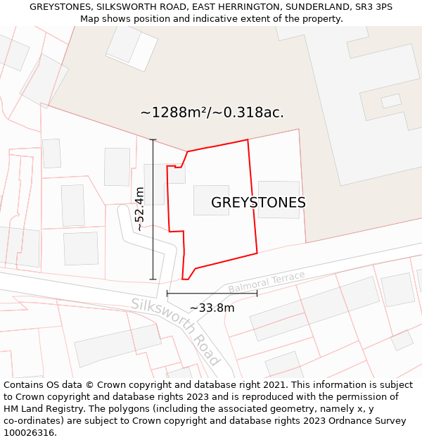 GREYSTONES, SILKSWORTH ROAD, EAST HERRINGTON, SUNDERLAND, SR3 3PS: Plot and title map