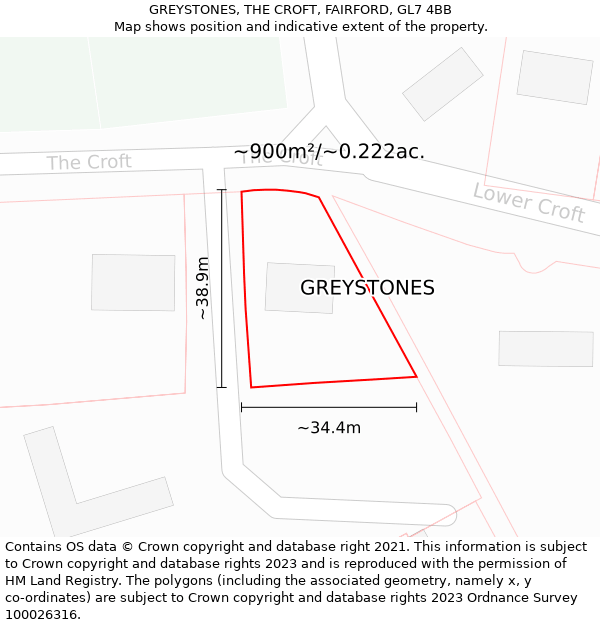 GREYSTONES, THE CROFT, FAIRFORD, GL7 4BB: Plot and title map