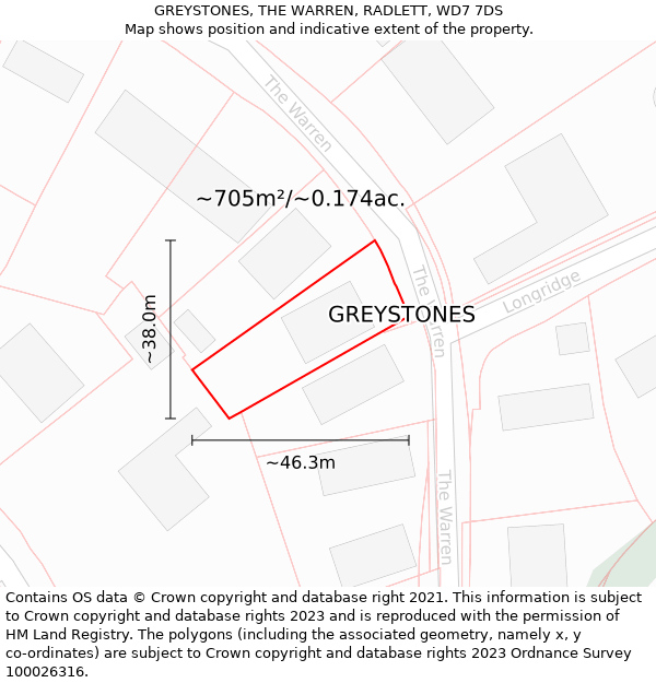 GREYSTONES, THE WARREN, RADLETT, WD7 7DS: Plot and title map