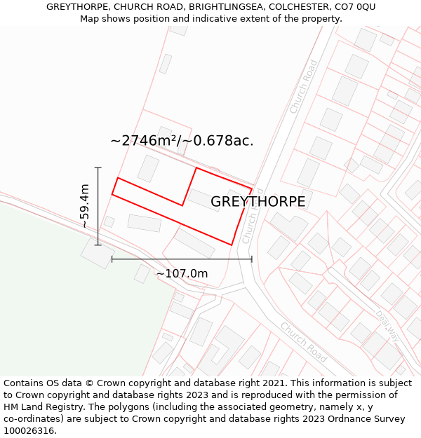 GREYTHORPE, CHURCH ROAD, BRIGHTLINGSEA, COLCHESTER, CO7 0QU: Plot and title map