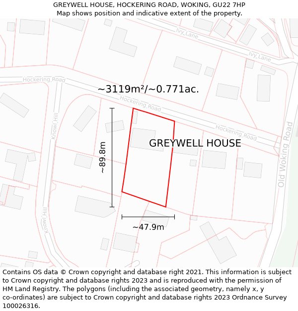 GREYWELL HOUSE, HOCKERING ROAD, WOKING, GU22 7HP: Plot and title map