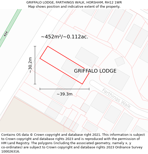 GRIFFALO LODGE, FARTHINGS WALK, HORSHAM, RH12 1WR: Plot and title map