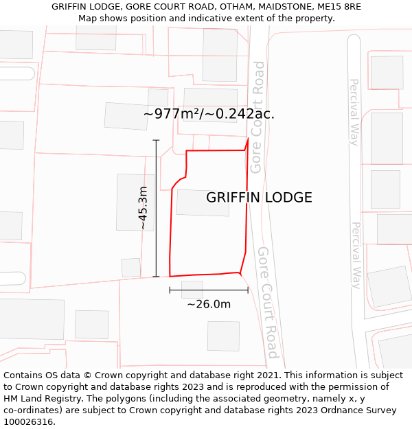 GRIFFIN LODGE, GORE COURT ROAD, OTHAM, MAIDSTONE, ME15 8RE: Plot and title map