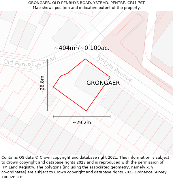 GRONGAER, OLD PENRHYS ROAD, YSTRAD, PENTRE, CF41 7ST: Plot and title map