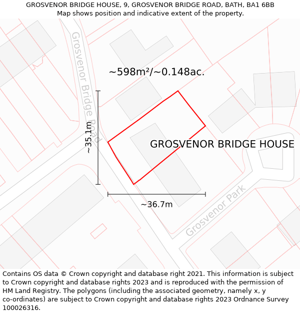 GROSVENOR BRIDGE HOUSE, 9, GROSVENOR BRIDGE ROAD, BATH, BA1 6BB: Plot and title map