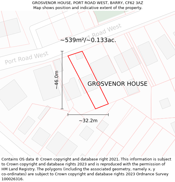 GROSVENOR HOUSE, PORT ROAD WEST, BARRY, CF62 3AZ: Plot and title map