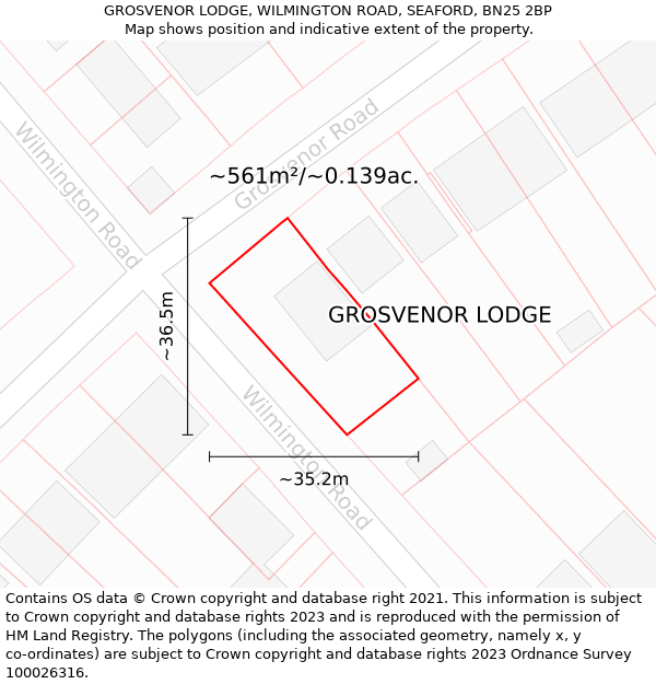 GROSVENOR LODGE, WILMINGTON ROAD, SEAFORD, BN25 2BP: Plot and title map