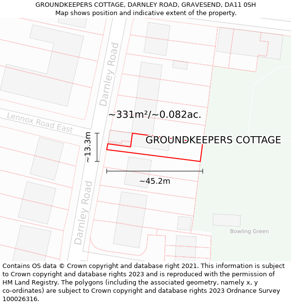 GROUNDKEEPERS COTTAGE, DARNLEY ROAD, GRAVESEND, DA11 0SH: Plot and title map