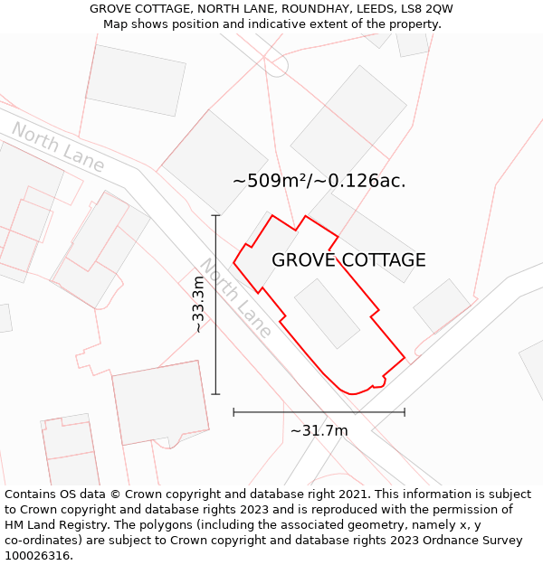 GROVE COTTAGE, NORTH LANE, ROUNDHAY, LEEDS, LS8 2QW: Plot and title map