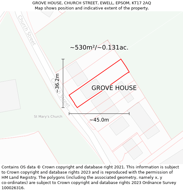 GROVE HOUSE, CHURCH STREET, EWELL, EPSOM, KT17 2AQ: Plot and title map