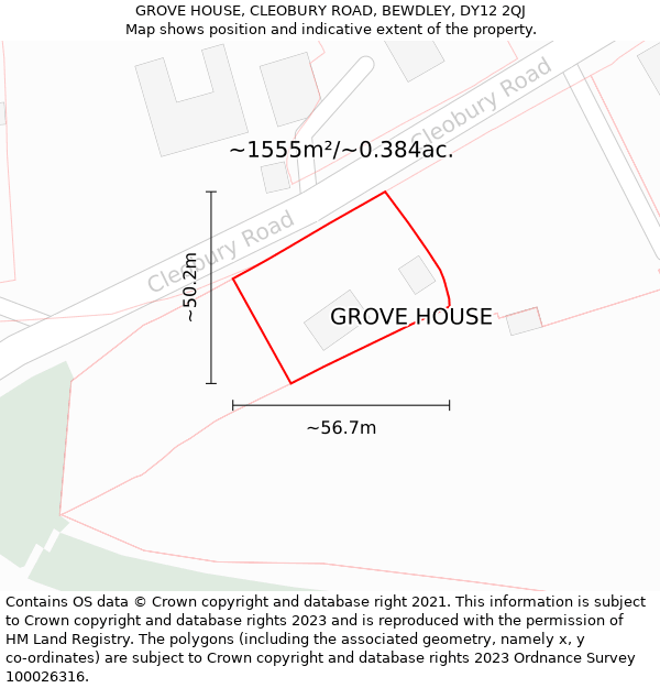 GROVE HOUSE, CLEOBURY ROAD, BEWDLEY, DY12 2QJ: Plot and title map