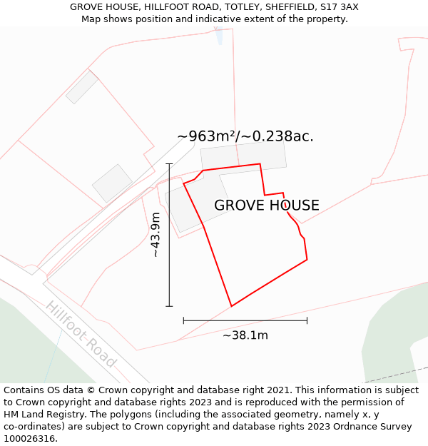 GROVE HOUSE, HILLFOOT ROAD, TOTLEY, SHEFFIELD, S17 3AX: Plot and title map