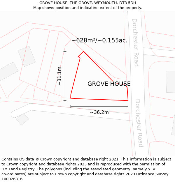 GROVE HOUSE, THE GROVE, WEYMOUTH, DT3 5DH: Plot and title map