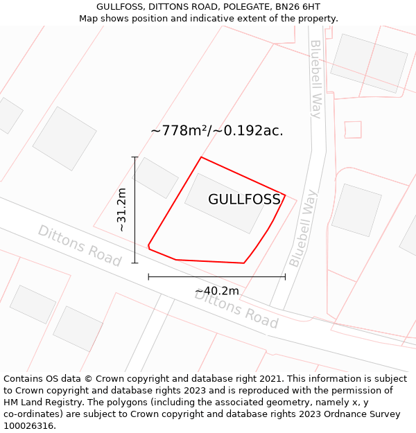 GULLFOSS, DITTONS ROAD, POLEGATE, BN26 6HT: Plot and title map