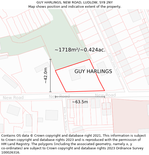 GUY HARLINGS, NEW ROAD, LUDLOW, SY8 2NY: Plot and title map
