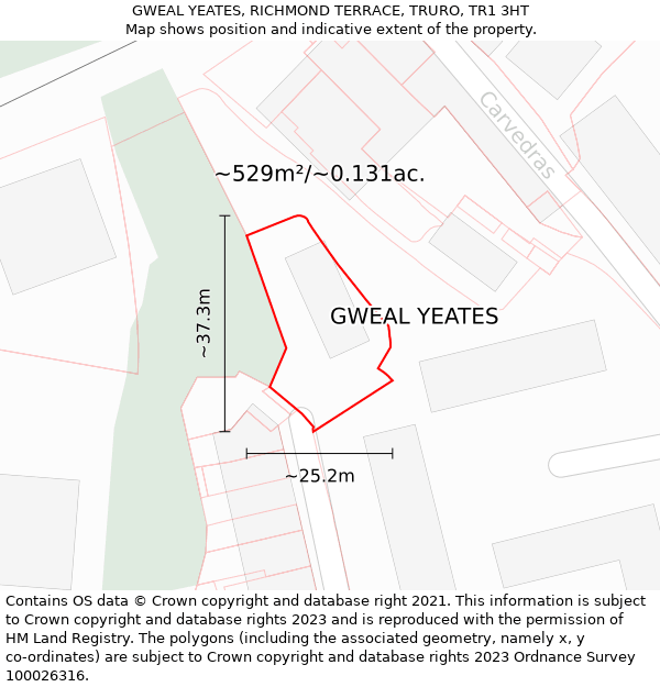 GWEAL YEATES, RICHMOND TERRACE, TRURO, TR1 3HT: Plot and title map