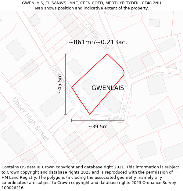 GWENLAIS, CILSANWS LANE, CEFN COED, MERTHYR TYDFIL, CF48 2NU: Plot and title map