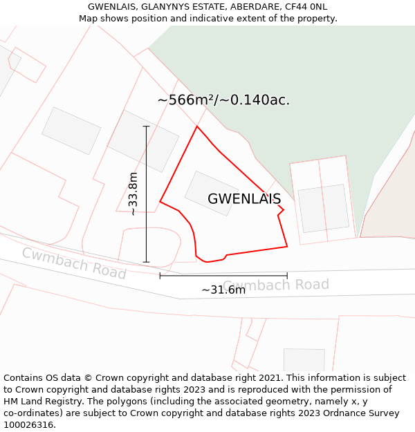 GWENLAIS, GLANYNYS ESTATE, ABERDARE, CF44 0NL: Plot and title map