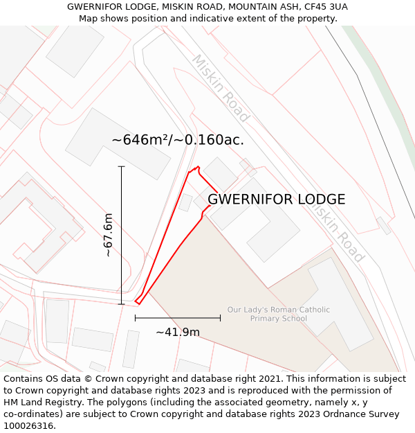 GWERNIFOR LODGE, MISKIN ROAD, MOUNTAIN ASH, CF45 3UA: Plot and title map