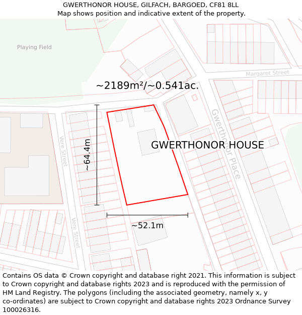 GWERTHONOR HOUSE, GILFACH, BARGOED, CF81 8LL: Plot and title map