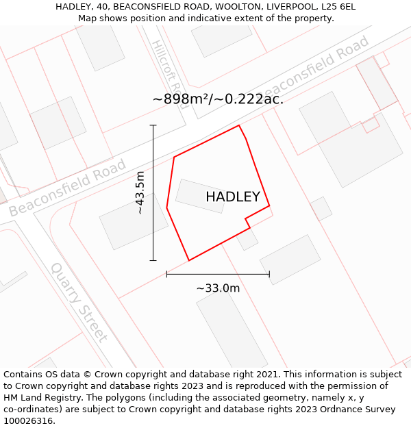 HADLEY, 40, BEACONSFIELD ROAD, WOOLTON, LIVERPOOL, L25 6EL: Plot and title map
