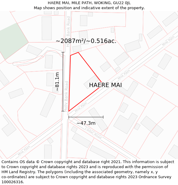 HAERE MAI, MILE PATH, WOKING, GU22 0JL: Plot and title map