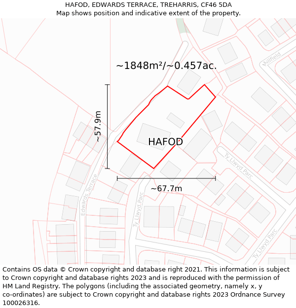 HAFOD, EDWARDS TERRACE, TREHARRIS, CF46 5DA: Plot and title map