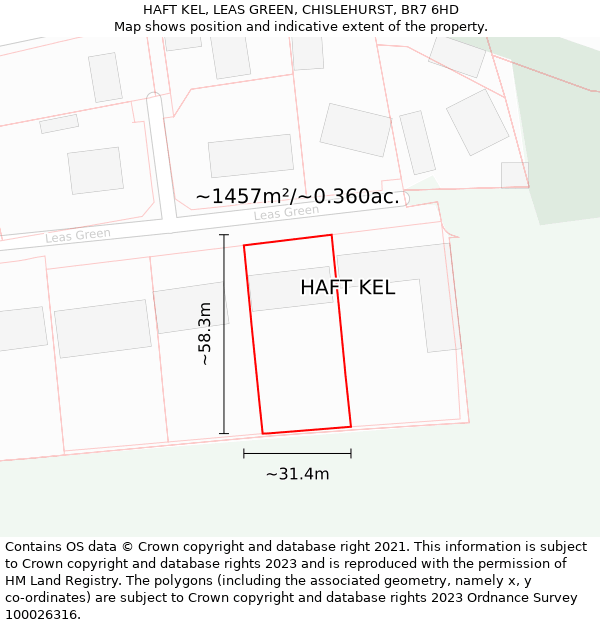 HAFT KEL, LEAS GREEN, CHISLEHURST, BR7 6HD: Plot and title map