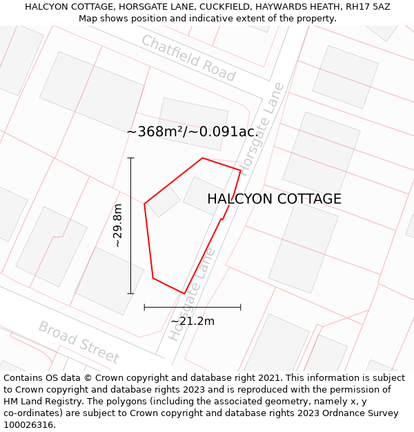 HALCYON COTTAGE, HORSGATE LANE, CUCKFIELD, HAYWARDS HEATH, RH17 5AZ: Plot and title map