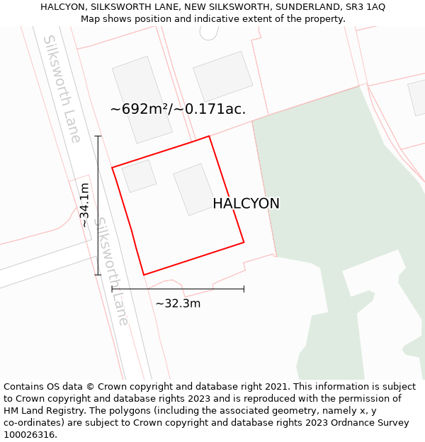 HALCYON, SILKSWORTH LANE, NEW SILKSWORTH, SUNDERLAND, SR3 1AQ: Plot and title map