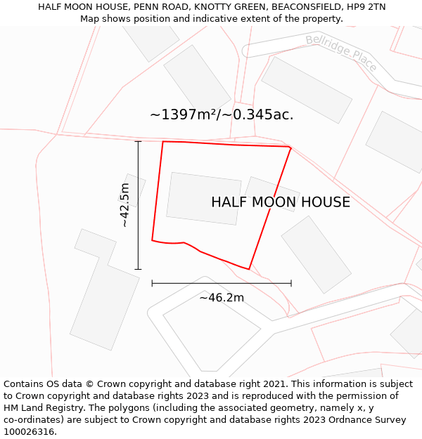 HALF MOON HOUSE, PENN ROAD, KNOTTY GREEN, BEACONSFIELD, HP9 2TN: Plot and title map