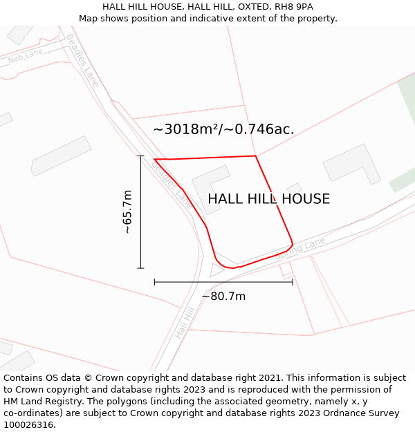 HALL HILL HOUSE, HALL HILL, OXTED, RH8 9PA: Plot and title map