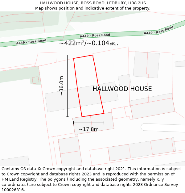 HALLWOOD HOUSE, ROSS ROAD, LEDBURY, HR8 2HS: Plot and title map