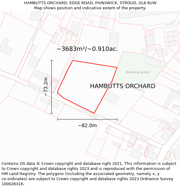 HAMBUTTS ORCHARD, EDGE ROAD, PAINSWICK, STROUD, GL6 6UW: Plot and title map