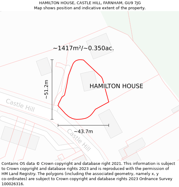 HAMILTON HOUSE, CASTLE HILL, FARNHAM, GU9 7JG: Plot and title map