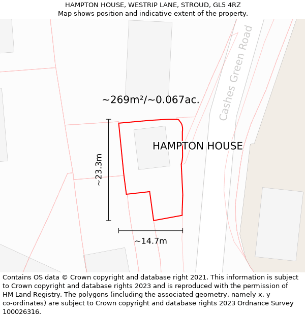 HAMPTON HOUSE, WESTRIP LANE, STROUD, GL5 4RZ: Plot and title map