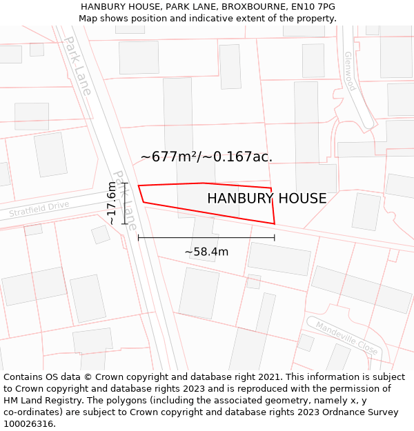 HANBURY HOUSE, PARK LANE, BROXBOURNE, EN10 7PG: Plot and title map