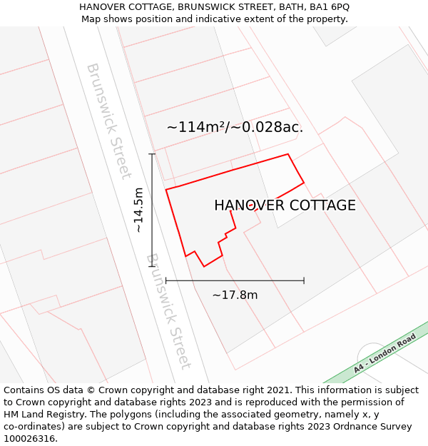 HANOVER COTTAGE, BRUNSWICK STREET, BATH, BA1 6PQ: Plot and title map