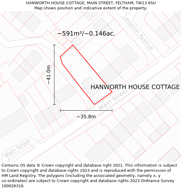 HANWORTH HOUSE COTTAGE, MAIN STREET, FELTHAM, TW13 6SU: Plot and title map