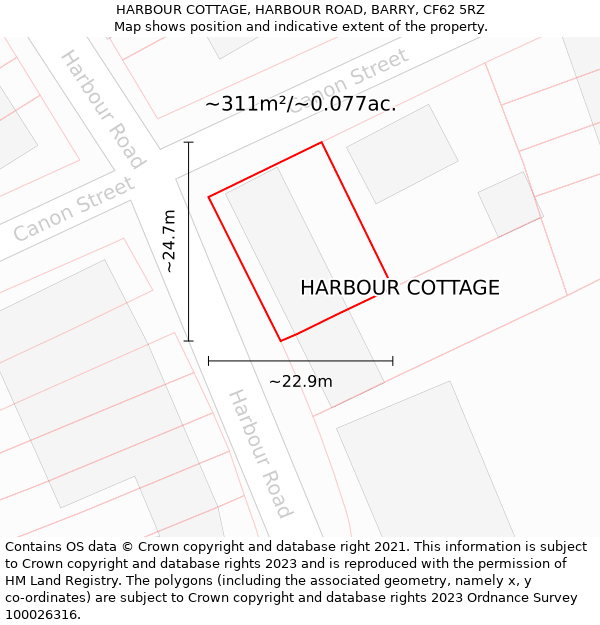 HARBOUR COTTAGE, HARBOUR ROAD, BARRY, CF62 5RZ: Plot and title map