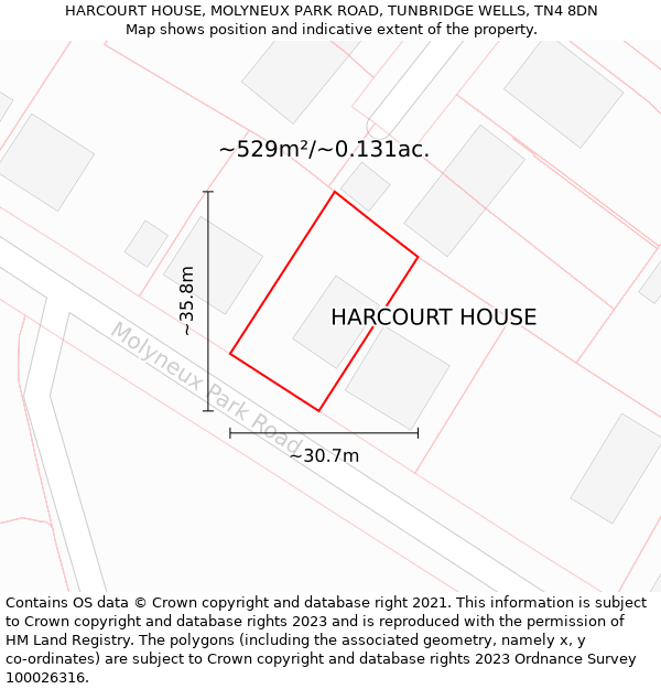 HARCOURT HOUSE, MOLYNEUX PARK ROAD, TUNBRIDGE WELLS, TN4 8DN: Plot and title map