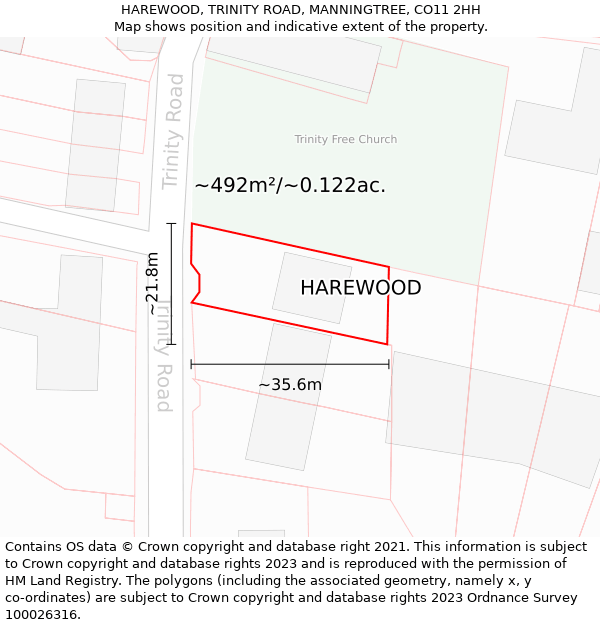 HAREWOOD, TRINITY ROAD, MANNINGTREE, CO11 2HH: Plot and title map