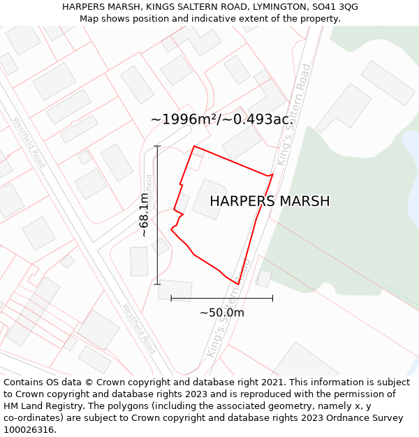 HARPERS MARSH, KINGS SALTERN ROAD, LYMINGTON, SO41 3QG: Plot and title map