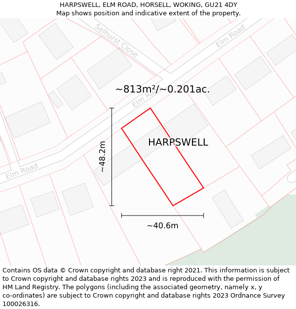 HARPSWELL, ELM ROAD, HORSELL, WOKING, GU21 4DY: Plot and title map