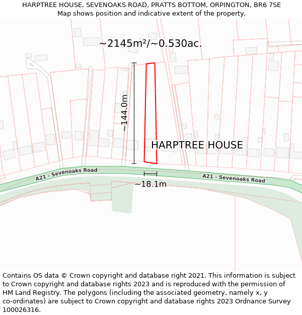 HARPTREE HOUSE, SEVENOAKS ROAD, PRATTS BOTTOM, ORPINGTON, BR6 7SE: Plot and title map