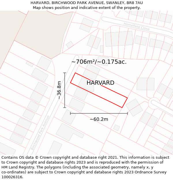 HARVARD, BIRCHWOOD PARK AVENUE, SWANLEY, BR8 7AU: Plot and title map