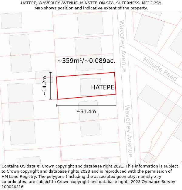 HATEPE, WAVERLEY AVENUE, MINSTER ON SEA, SHEERNESS, ME12 2SA: Plot and title map